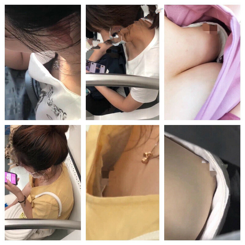 【高抄露奶】地铁公交专心低手玩手机，走光浑然不知