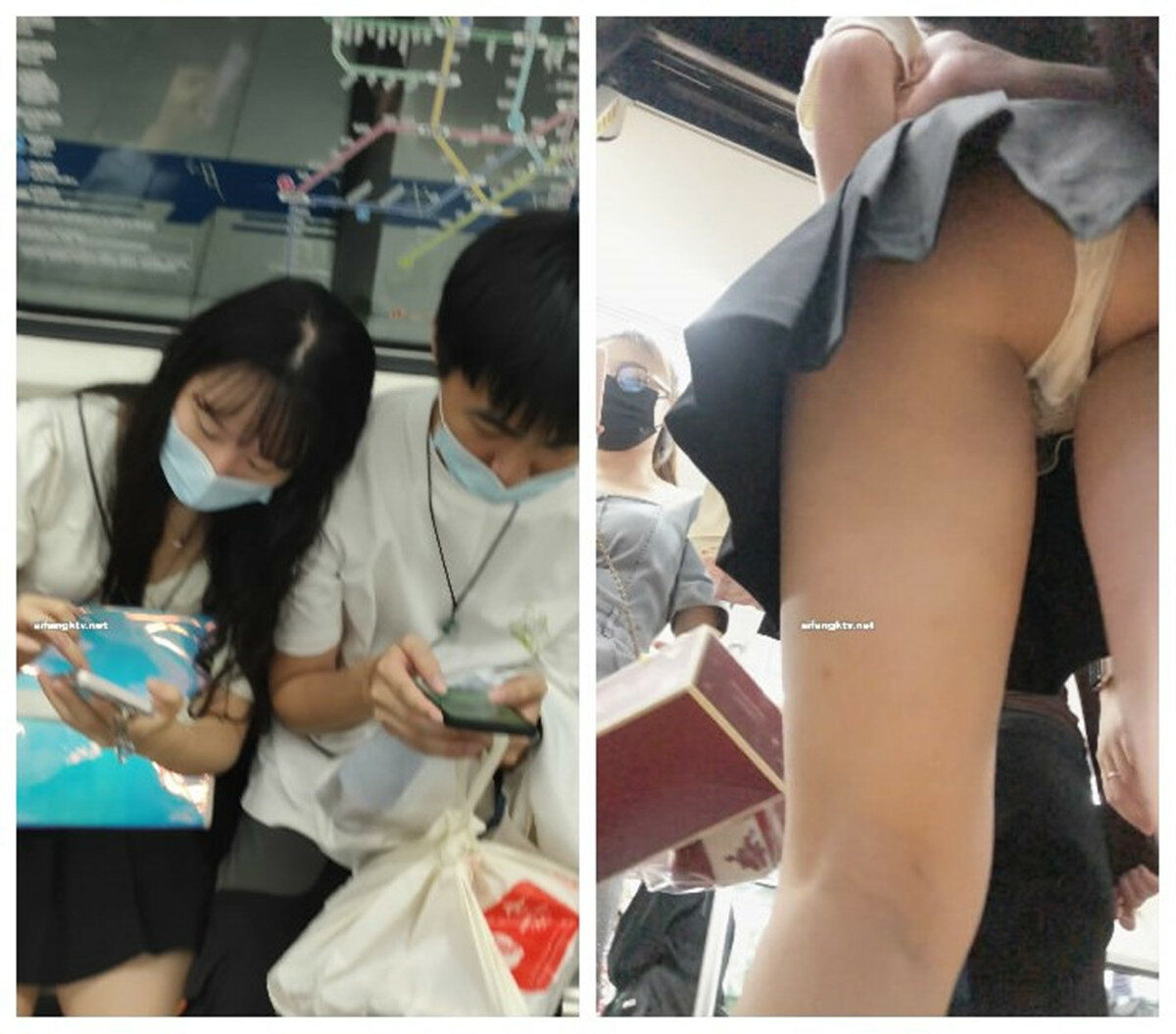 大神地铁尾随偷拍❤️个和男朋友一起的黑色百褶JK裙小美女裙底风光，窄内无打底前端黑乎乎一片