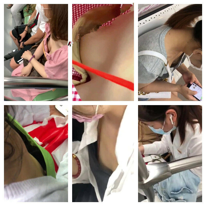 【高抄露奶】地铁公交专心低手玩手机，走光浑然不知