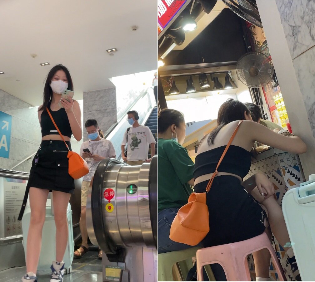 ❤️❤️商场前看到漂亮小姐姐黑色牛仔裙 一路尾随前后抄底 内裤清晰可见 大屁股很性感