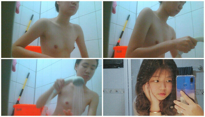 浴室暗藏摄像头偷拍表妹洗澡,脸上长满了青春痘,两只小娇乳和茂密的黑森林