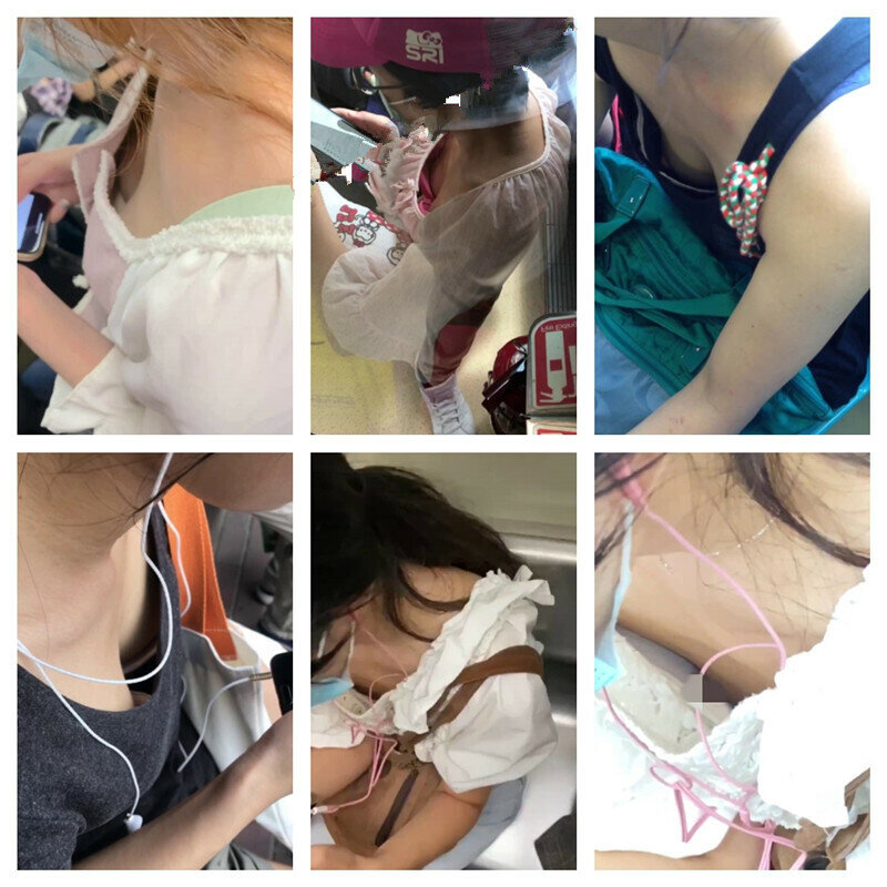 【高抄露奶】地铁公交专心低手玩手机，走光浑然不知
