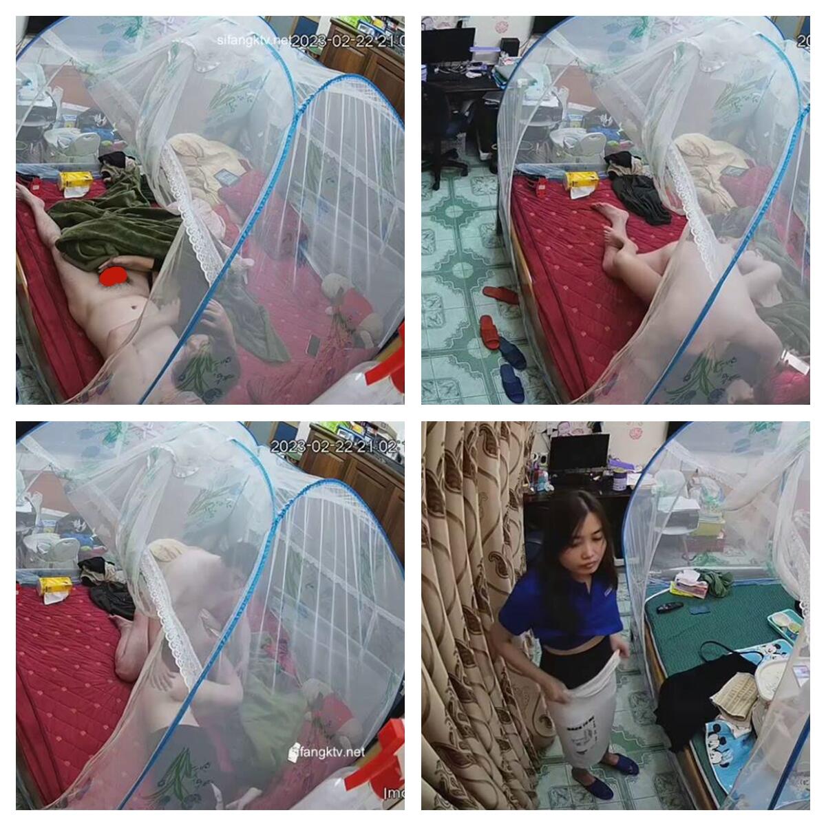 黑客破解家庭网络摄像头偷拍❤️大叔和年轻貌美娇妻的和谐性生活媳妇 做完一直对着镜子看逼
