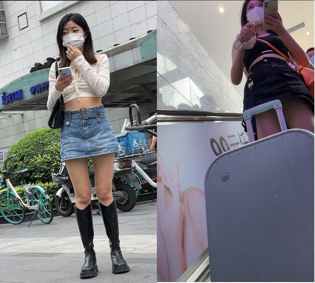 ❤️❤️商场前看到漂亮小姐姐黑色牛仔裙 一路尾随前后抄底 内裤清晰可见 大屁股很性感