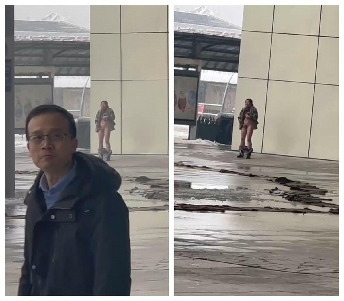 门事件❤️卧槽超牛逼 妹子大雪天站在马路边直接脱了裤子自慰,眼镜哥还跑过去近距离观看,被妹子竖起手指讥讽
