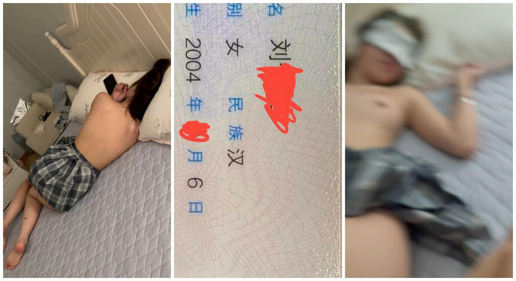 黄发少年遇到穿❤️蓝色JK制服的抖音机车小网红刘XX,假装是她粉丝套近乎,咖啡下药迷晕后强上