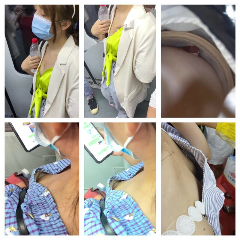 【高抄露奶】地铁公交专心低手玩手机，走光浑然不知