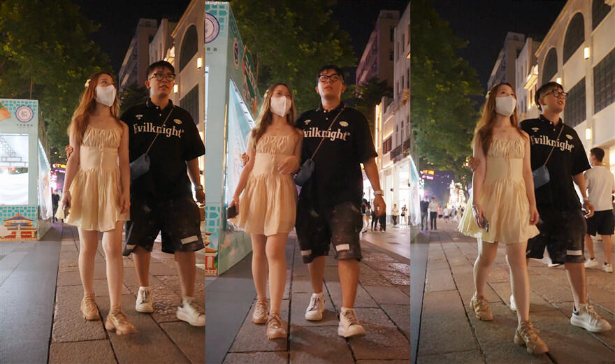 商业街一路跟踪抄底漂亮的连衣裙小姐姐
