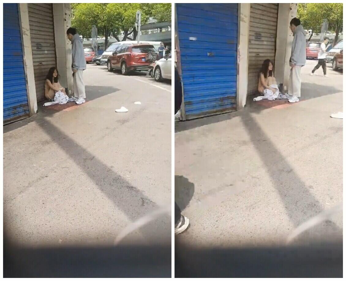 吃瓜-JK妹子得知自己男友出轨自己最好的闺蜜后，在大街上当着男友面大哭大闹,用头撞墙,脱光衣服竭撕底里大叫